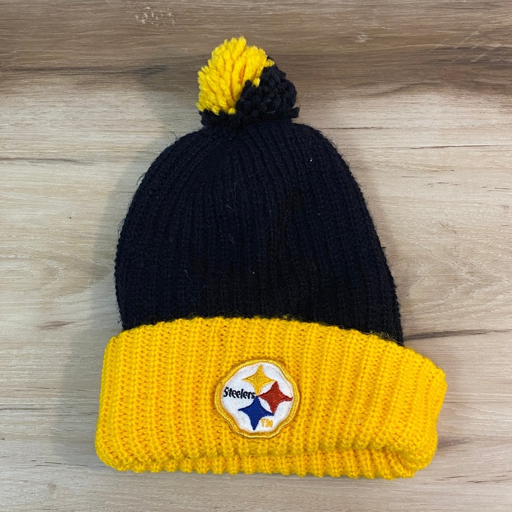 Pittsburgh Steelers Kids Knit Beanie Hat with Pom NFL Football Yellow Black